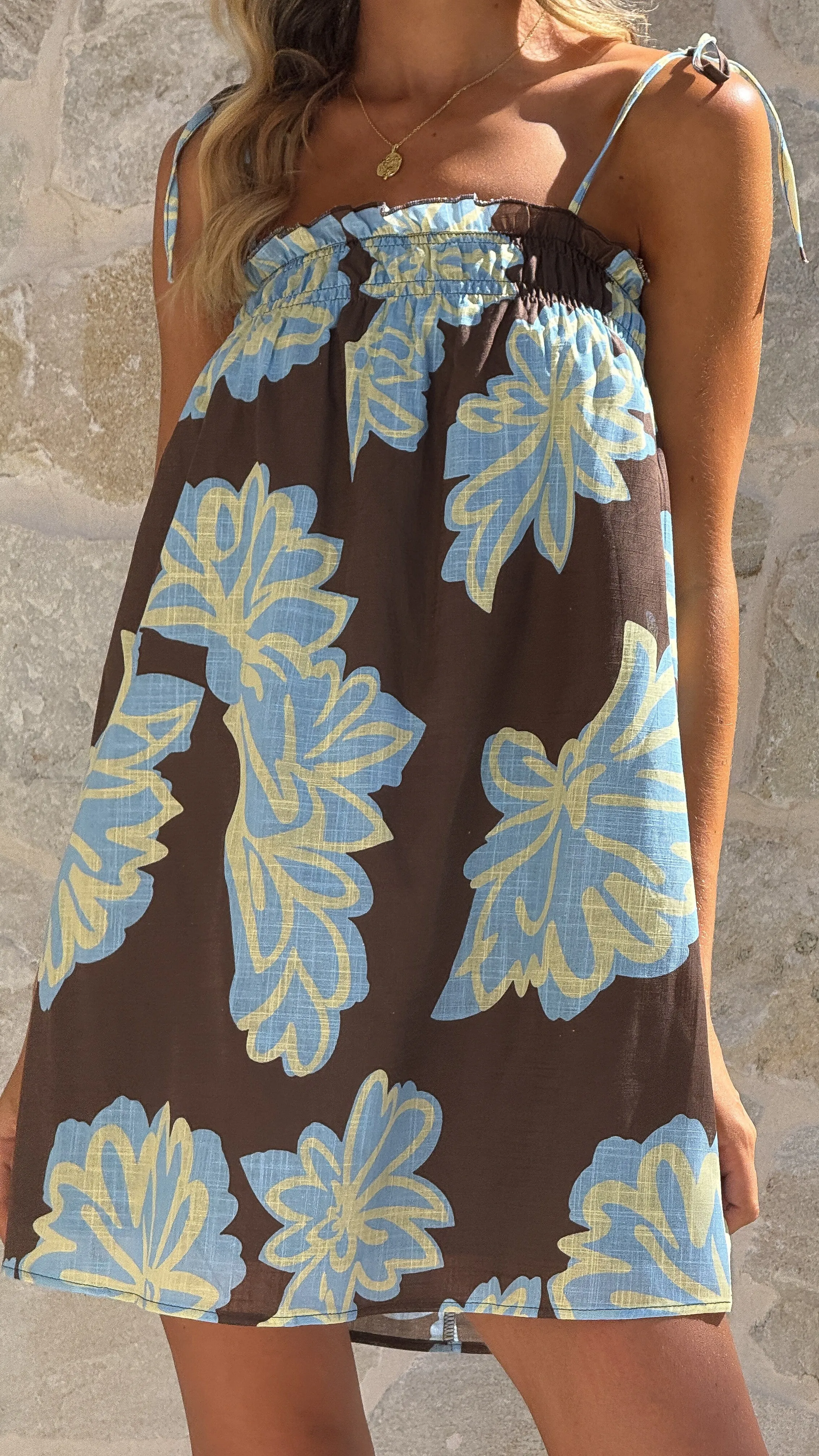 Sloane Mini Dress - Brown/Blue Floral sold by Billy J product image thumbnail 5