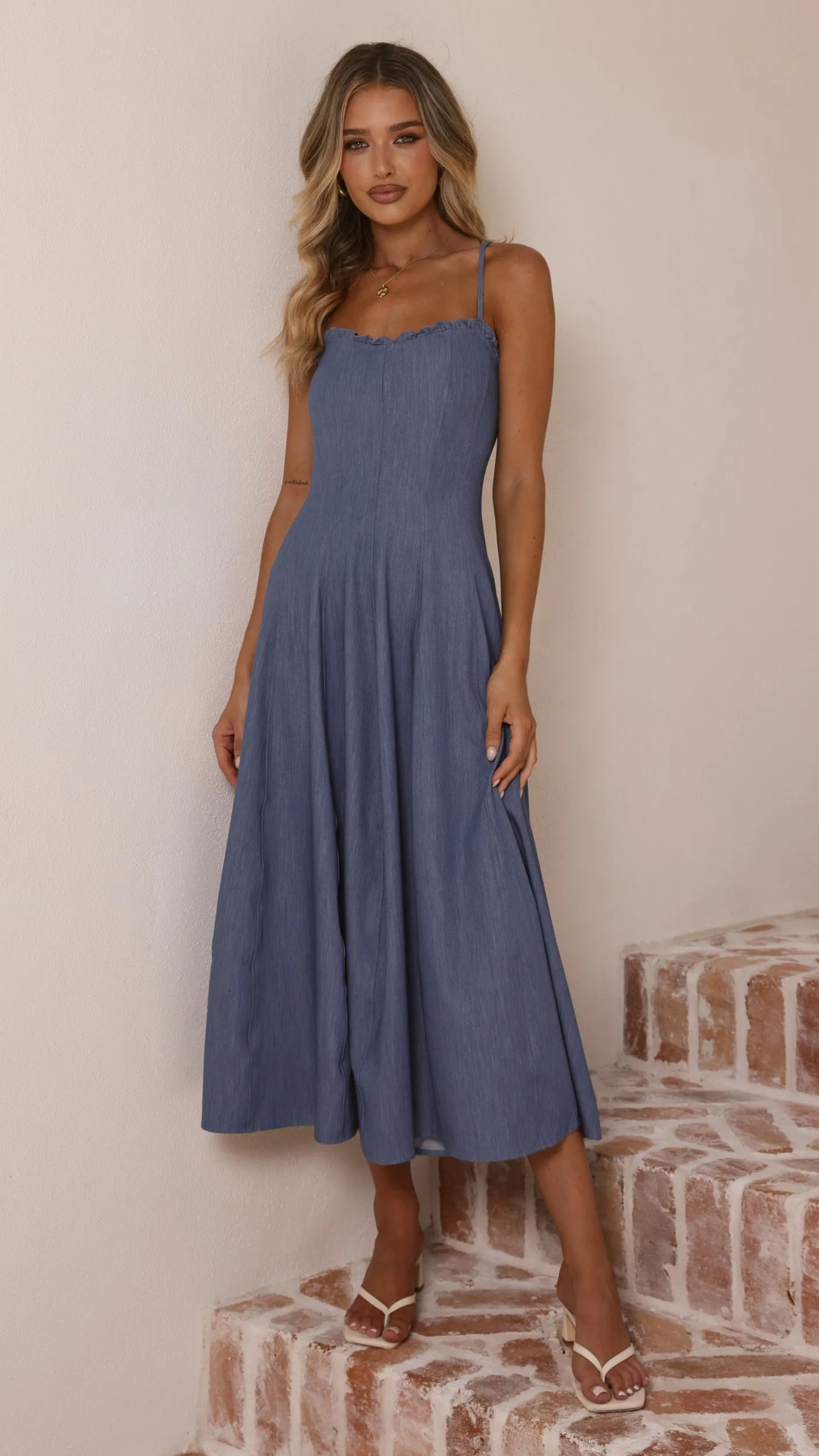 Tanya Maxi Dress - Blue Denim sold by Billy J