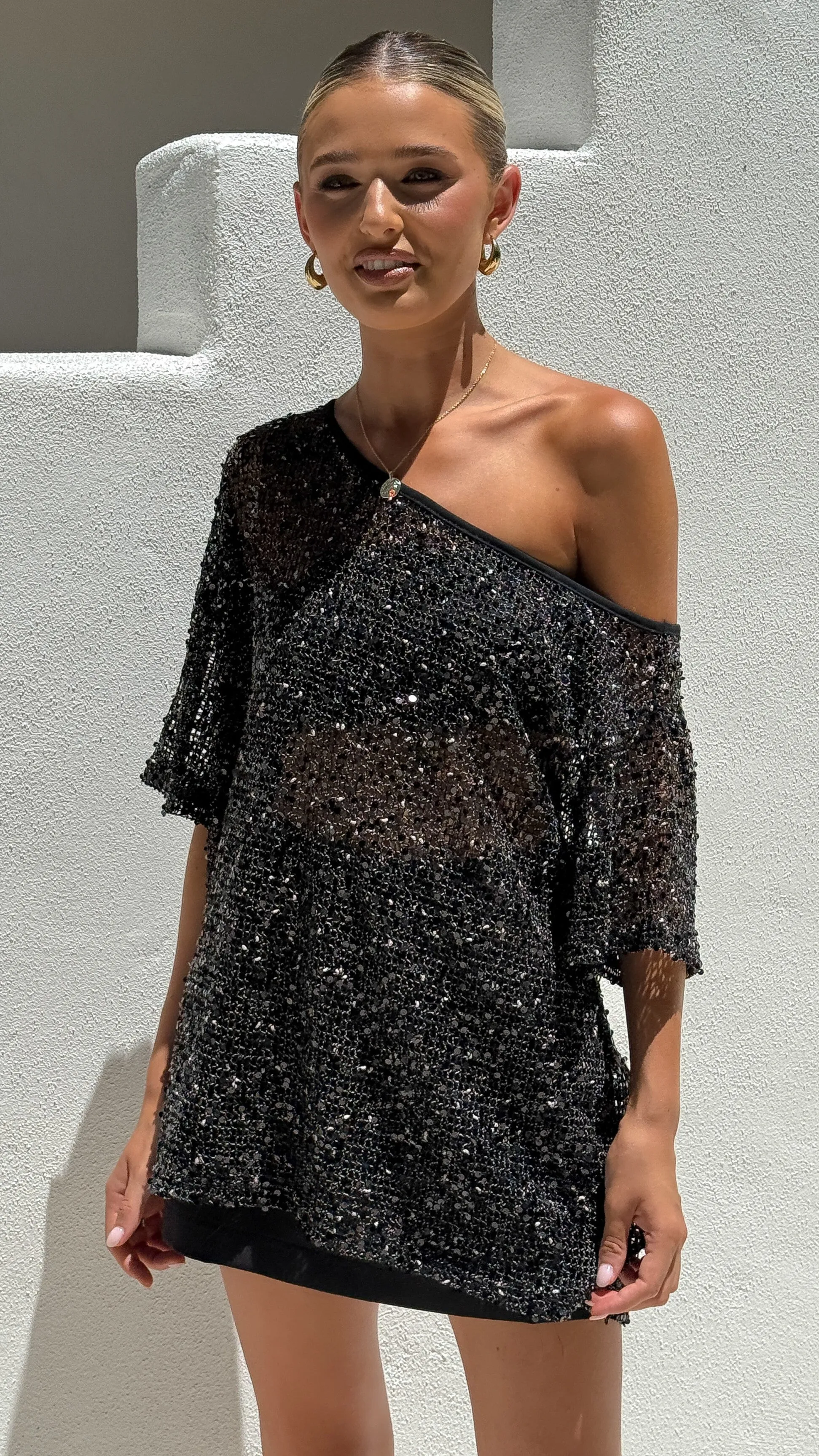 Zinnie Sequins Off Shoulder Top - Black sold by Billy J product image thumbnail 4