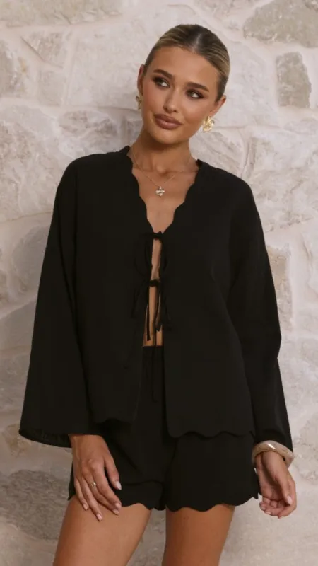 Leelo Tie Front Top and Shorts Set - Black made by Billy J