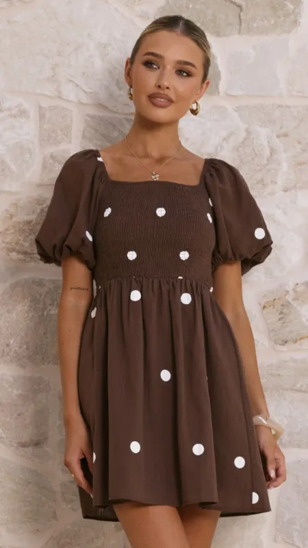 Marissa Mini Dress - Chocolate Polka made by Billy J