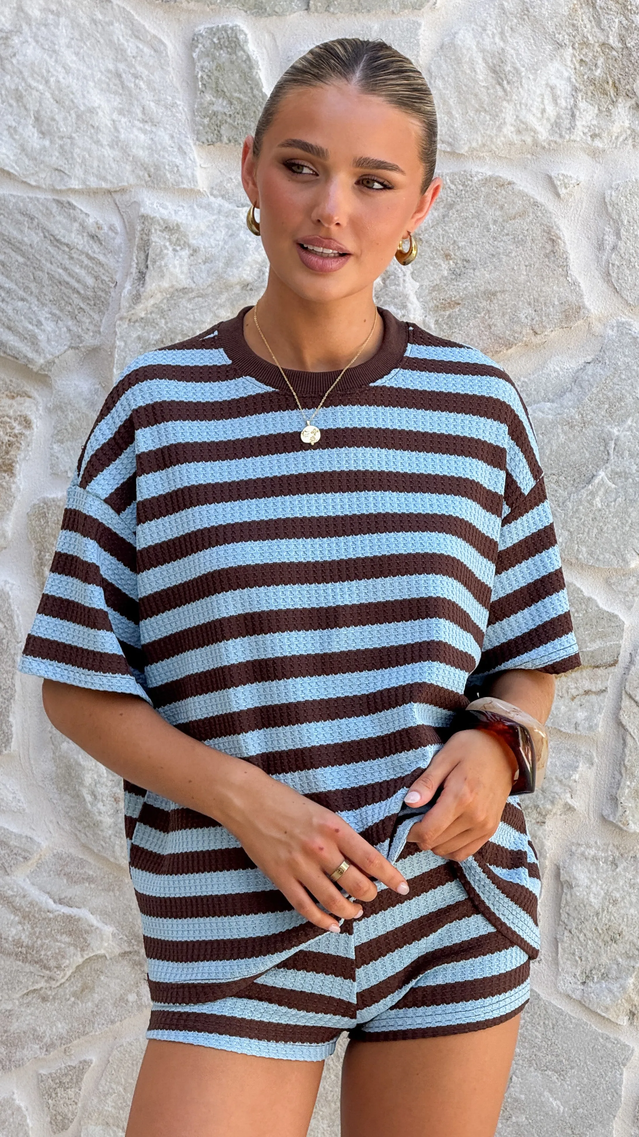 Makenna T-Shirt and Shorts Set - Chocolate/Blue Stripe sold by Billy J product image thumbnail 4