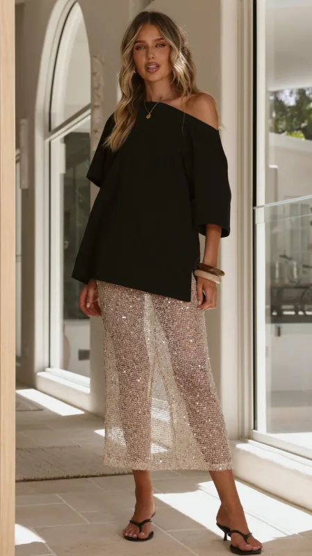 Verlo Sequins Maxi Skirt - Beige made by Billy J