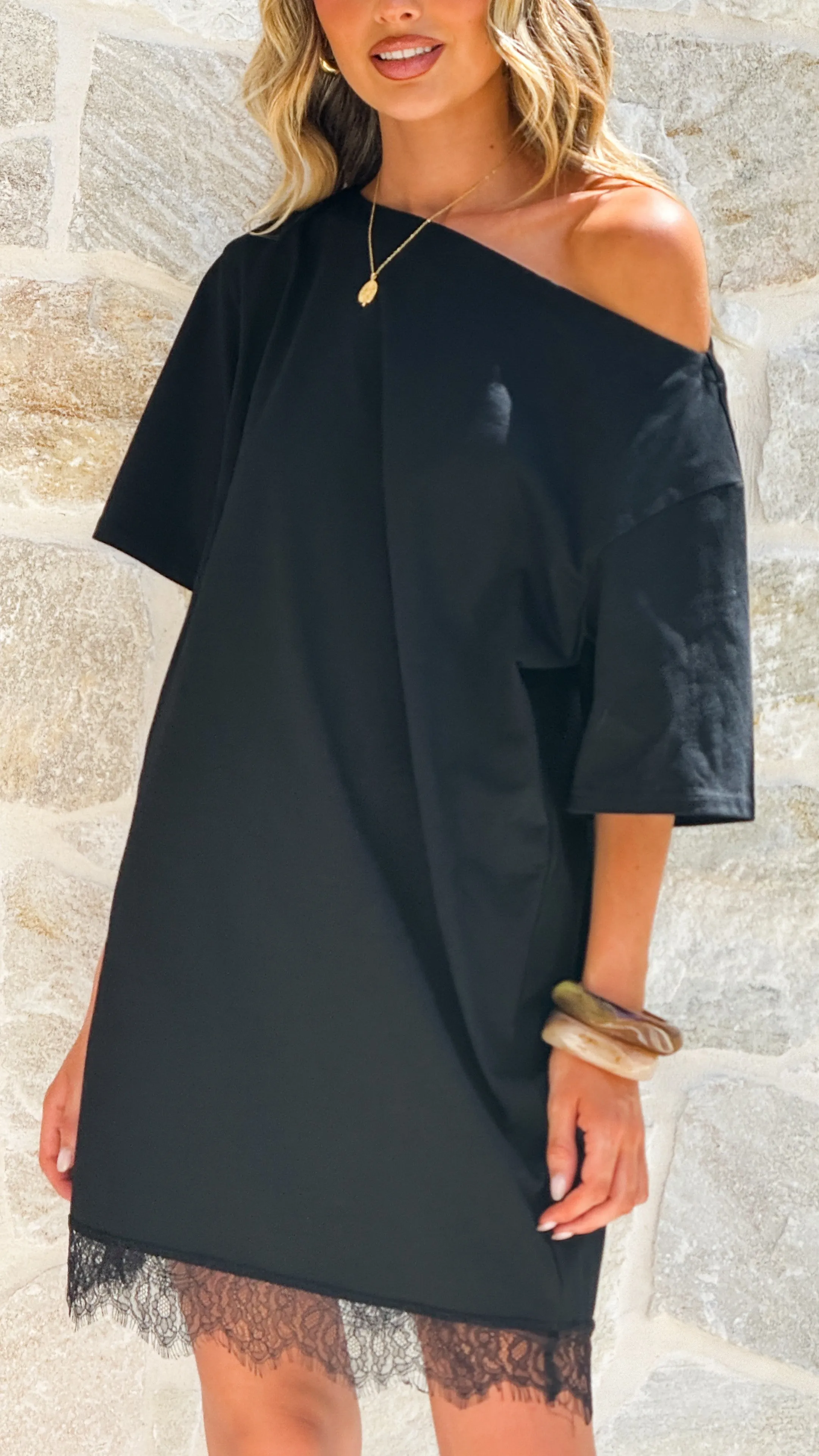 Kailen T-Shirt Lace Mini Dress - Black sold by Billy J product image thumbnail 5