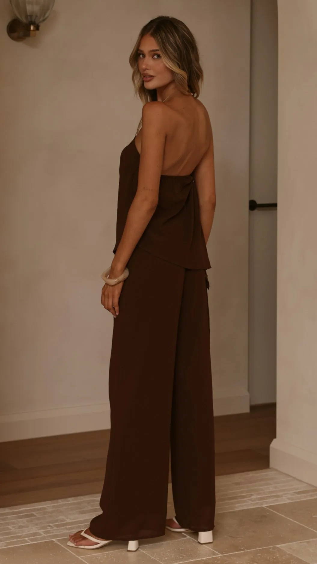 Zabrina Semi Sheer Strapless Top and Pants Set - Chocolate sold by Billy J product image thumbnail 2