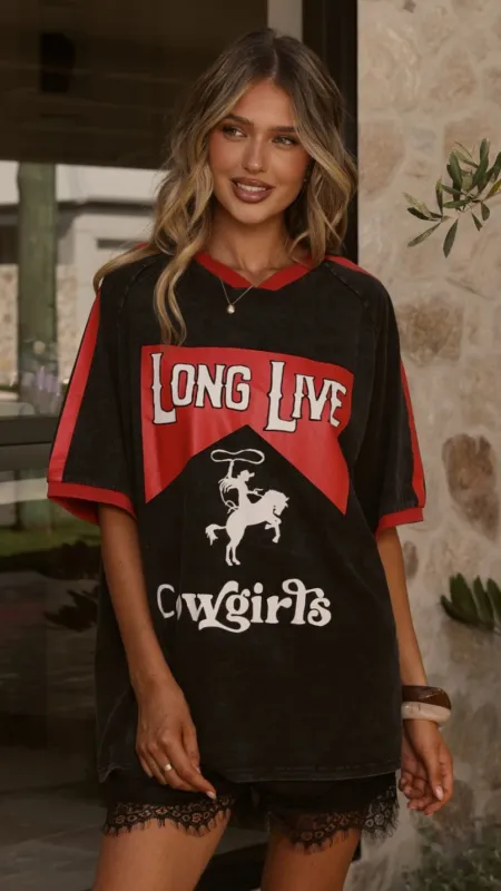 Long Live Cowgirls Oversized Tee - Black/Red made by Billy J