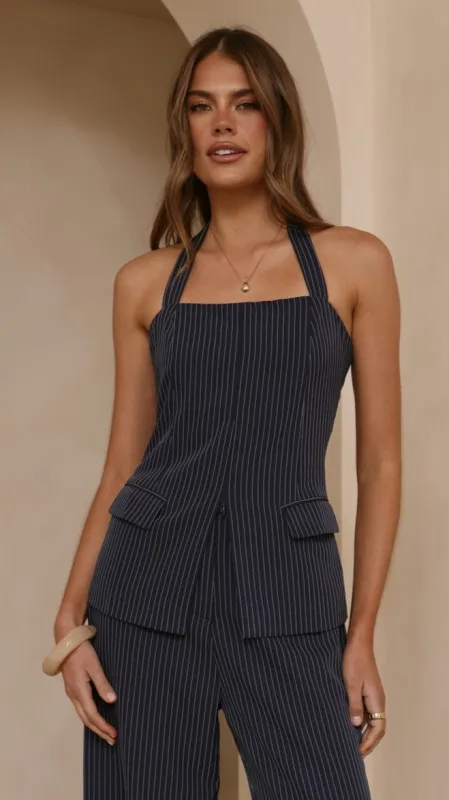 Fallon Halter Neck Top - Navy made by Billy J