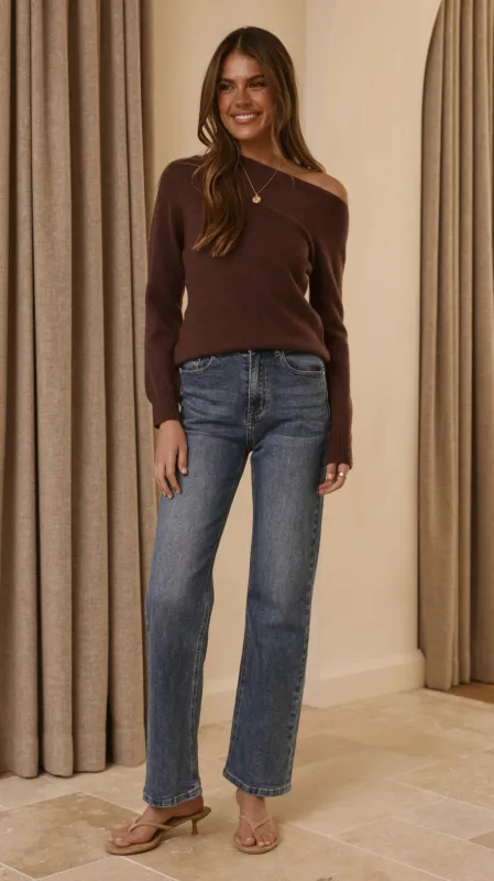 Briella Boat Neck Sweater - Brown made by Billy J