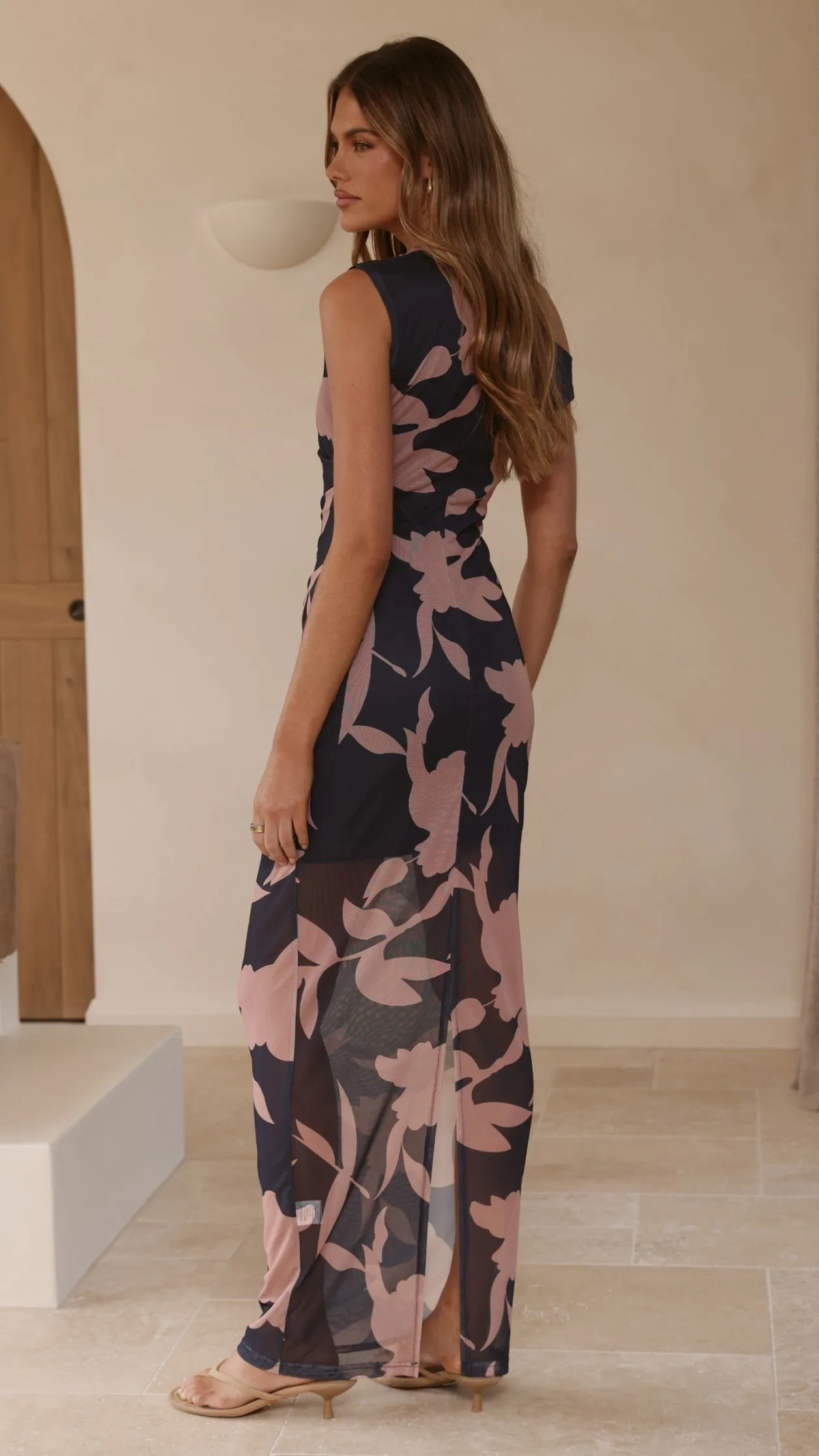 Lilani Mesh Maxi Dress - Navy/Pink Print sold by Billy J product image thumbnail 2