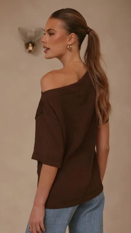 Aziel Off Shoulder Tee - Chocolate made by Billy J
