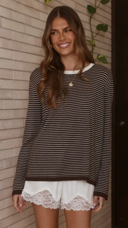 Ishana Long Sleeve Top - Brown Stripe made by Billy J