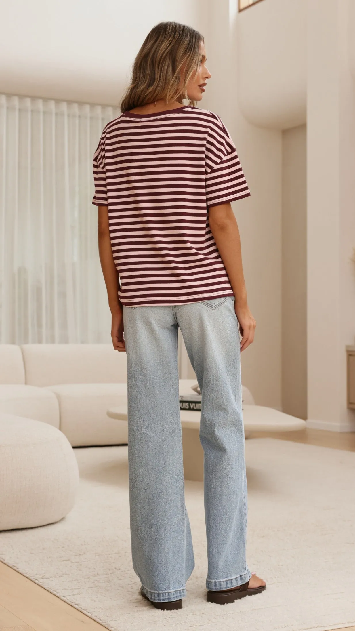 Clara Tee - Burgundy/Pink Stripe sold by Billy J product image thumbnail 2