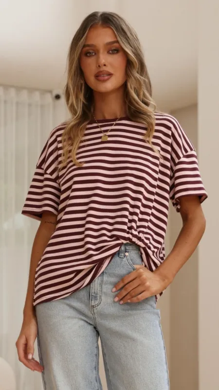Clara Tee - Burgundy/Pink Stripe made by Billy J