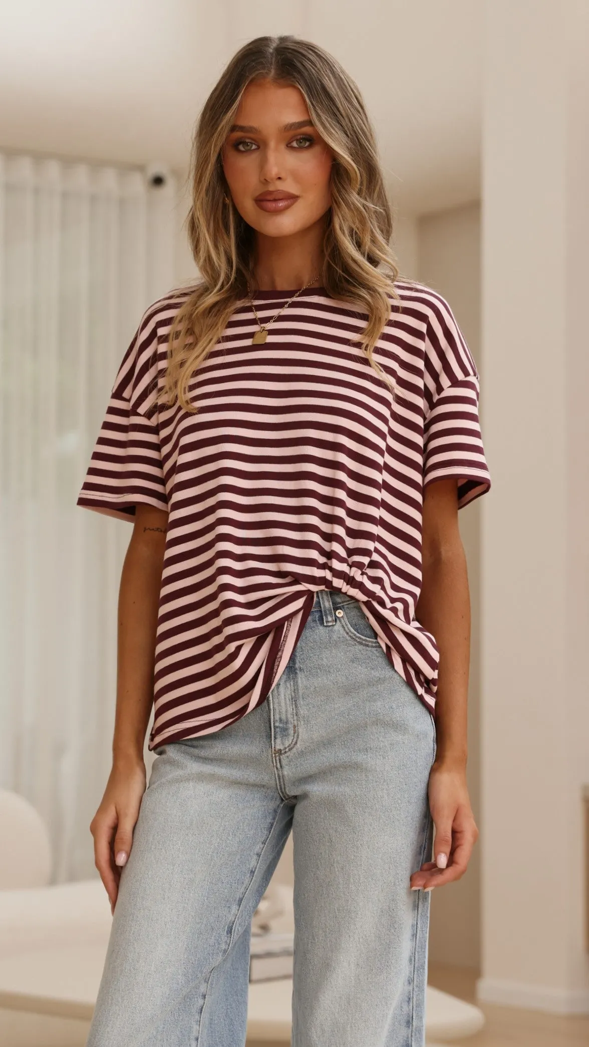 Clara Tee - Burgundy/Pink Stripe sold by Billy J product image thumbnail 3