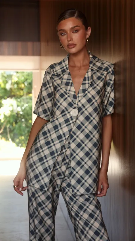 Imogen Button Shirt - Blue/Cream Plaid made by Billy J