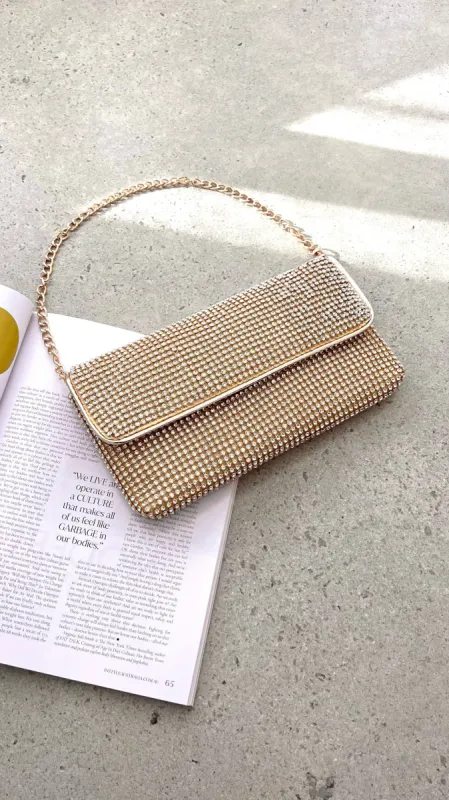 Malia Foldover Diamante Clutch - Gold sold by Billy J
