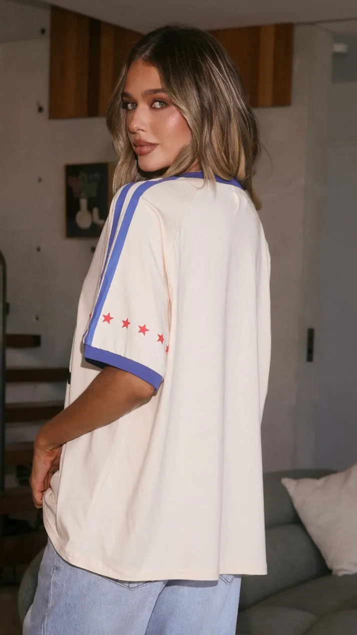 It Aint Luck Oversized T-Shirt - Beige/Blue sold by Billy J product image thumbnail 2