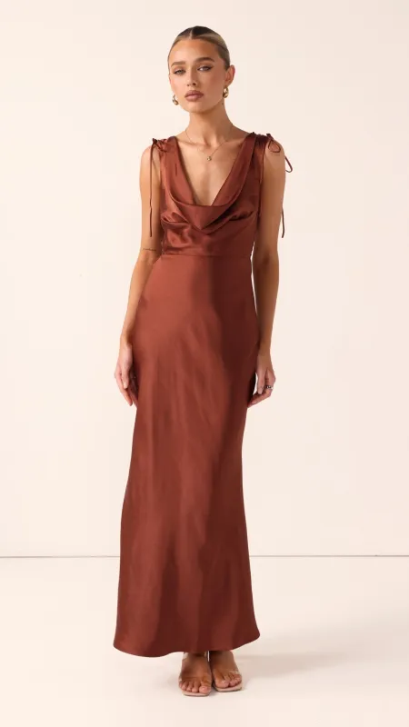 Madeline Cowl Neck Maxi Dress - Rust made by Billy J
