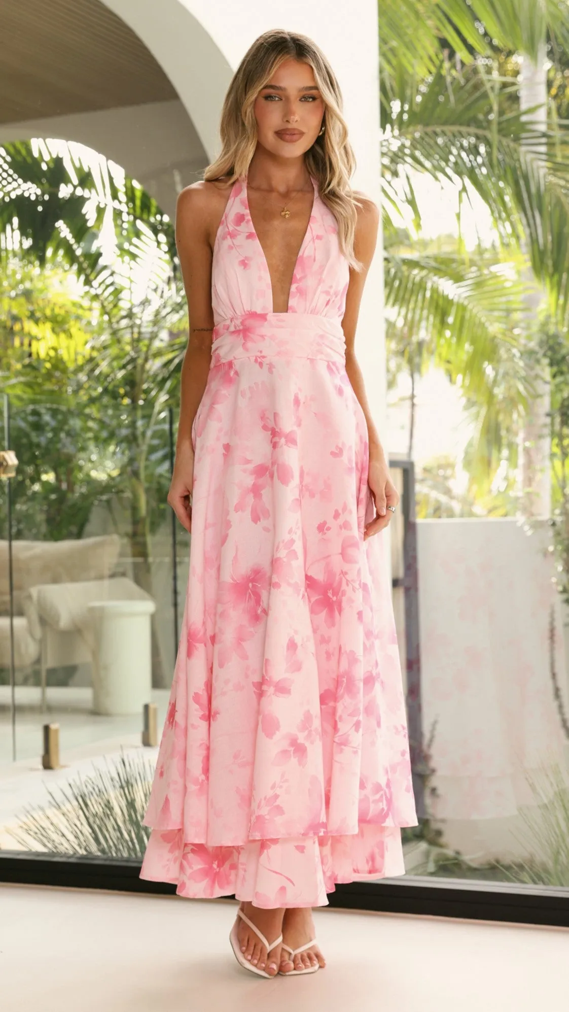Kathy Halter Neck Maxi Dress - Pink Floral sold by Billy J product image thumbnail 3