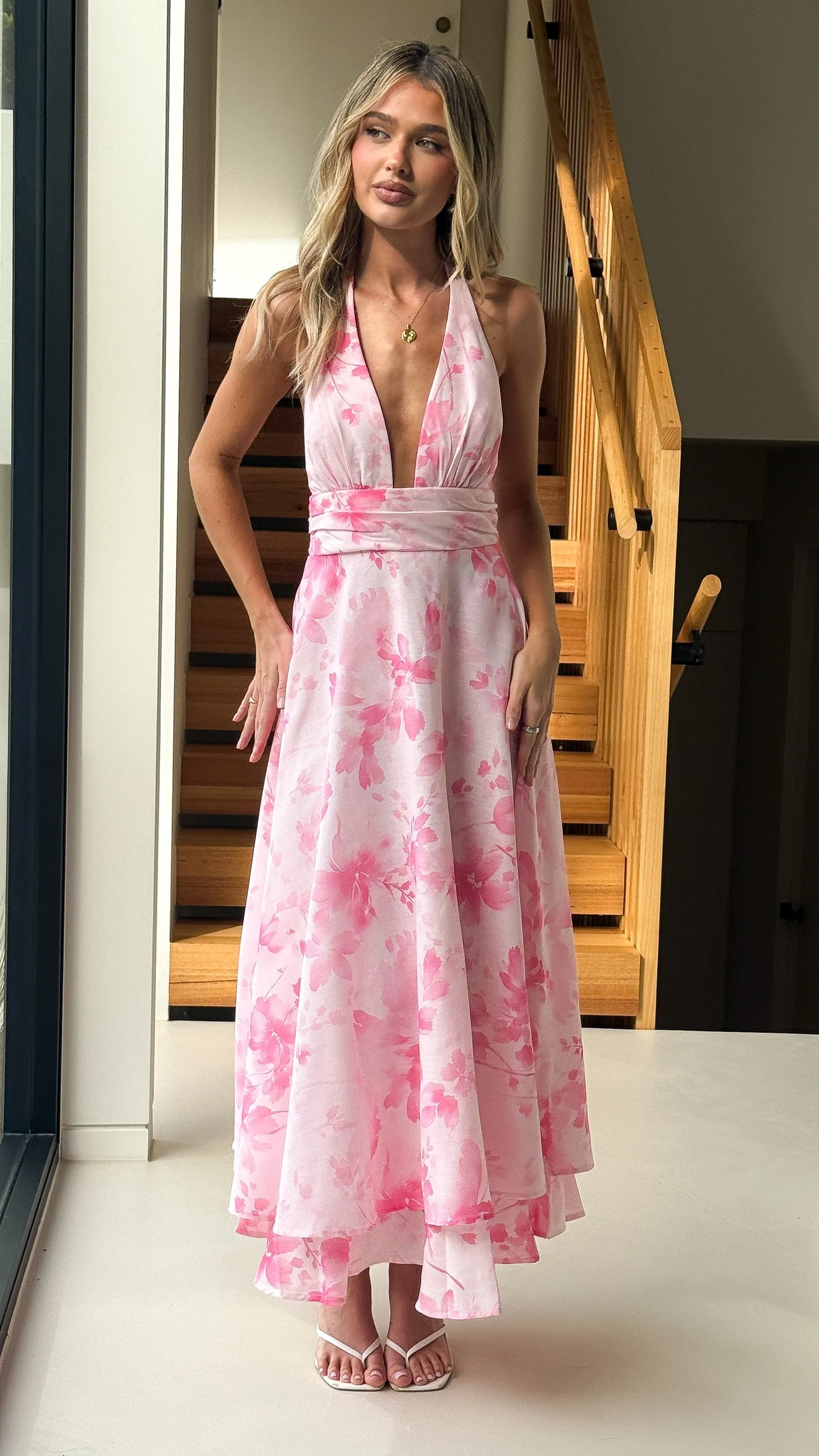Kathy Halter Neck Maxi Dress - Pink Floral sold by Billy J product image thumbnail 4