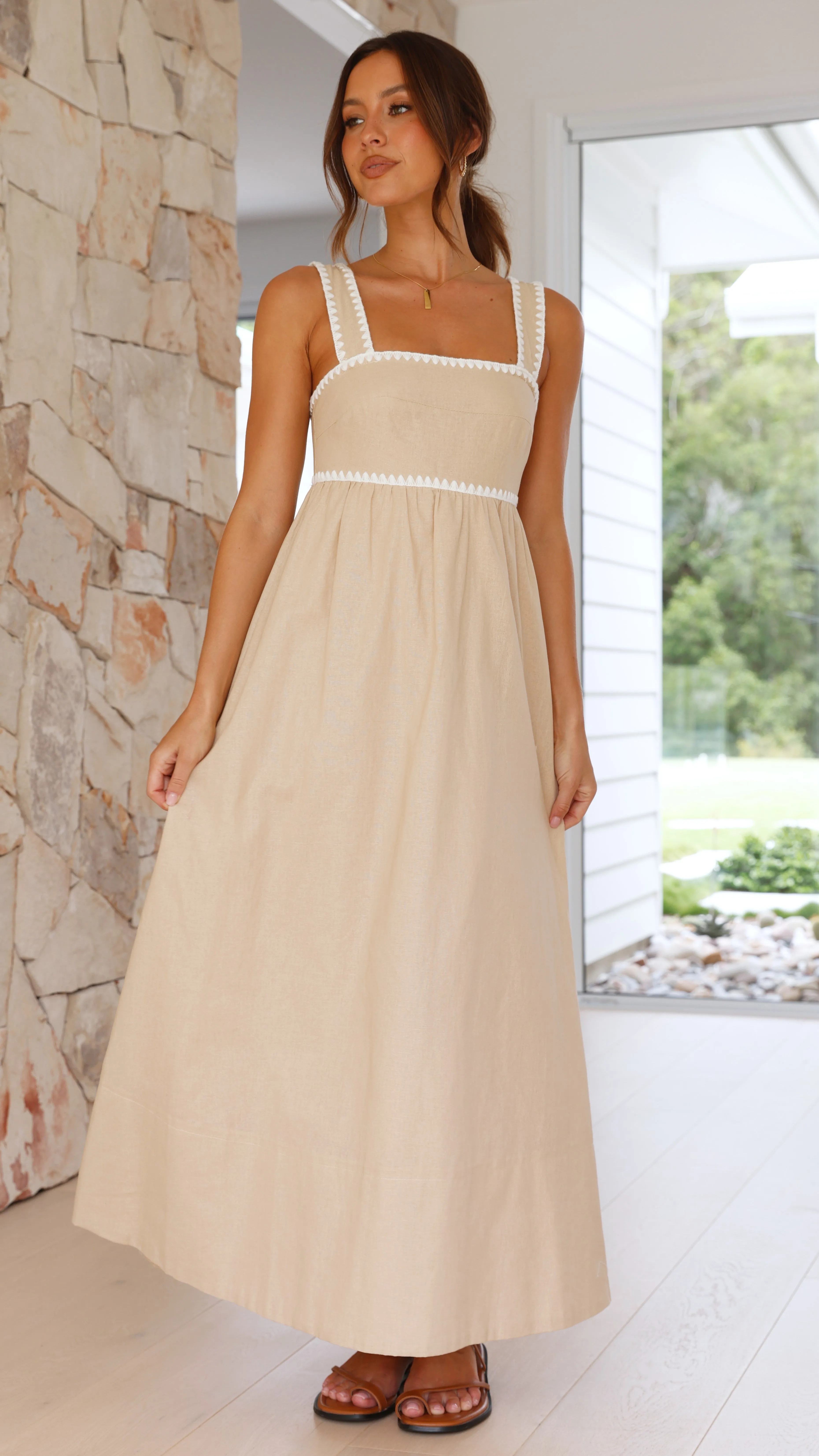 Acsah Midi Dress - Beige / White Trim sold by Billy J product image thumbnail 4