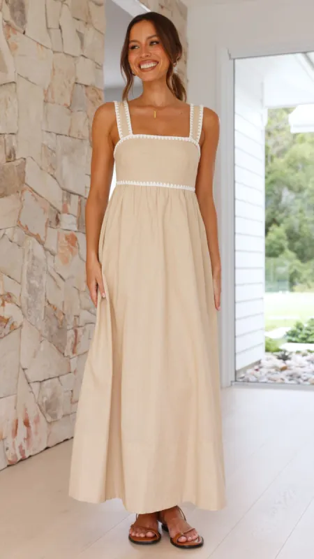 Acsah Midi Dress - Beige / White Trim sold by Billy J
