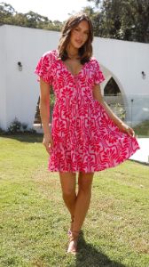 Baqia Mini Dress - Pink Print sold by Billy J