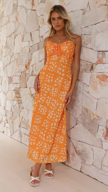 Farna Midi Dress - Orange Floral sold by Billy J