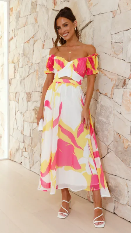 Yara Maxi Dress - Pink / Yellow Print sold by Billy J