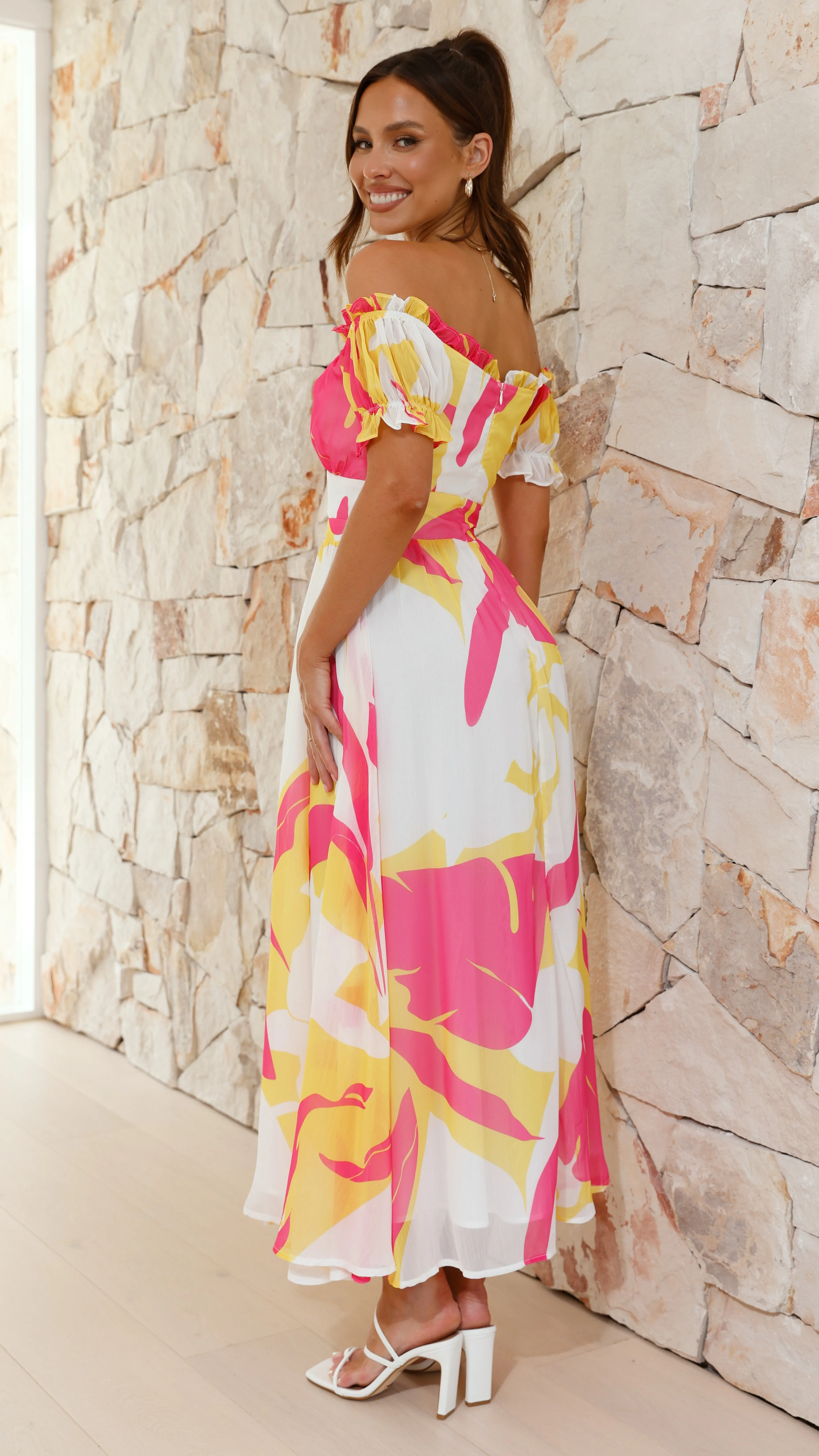 Yara Maxi Dress - Pink / Yellow Print sold by Billy J product image thumbnail 3