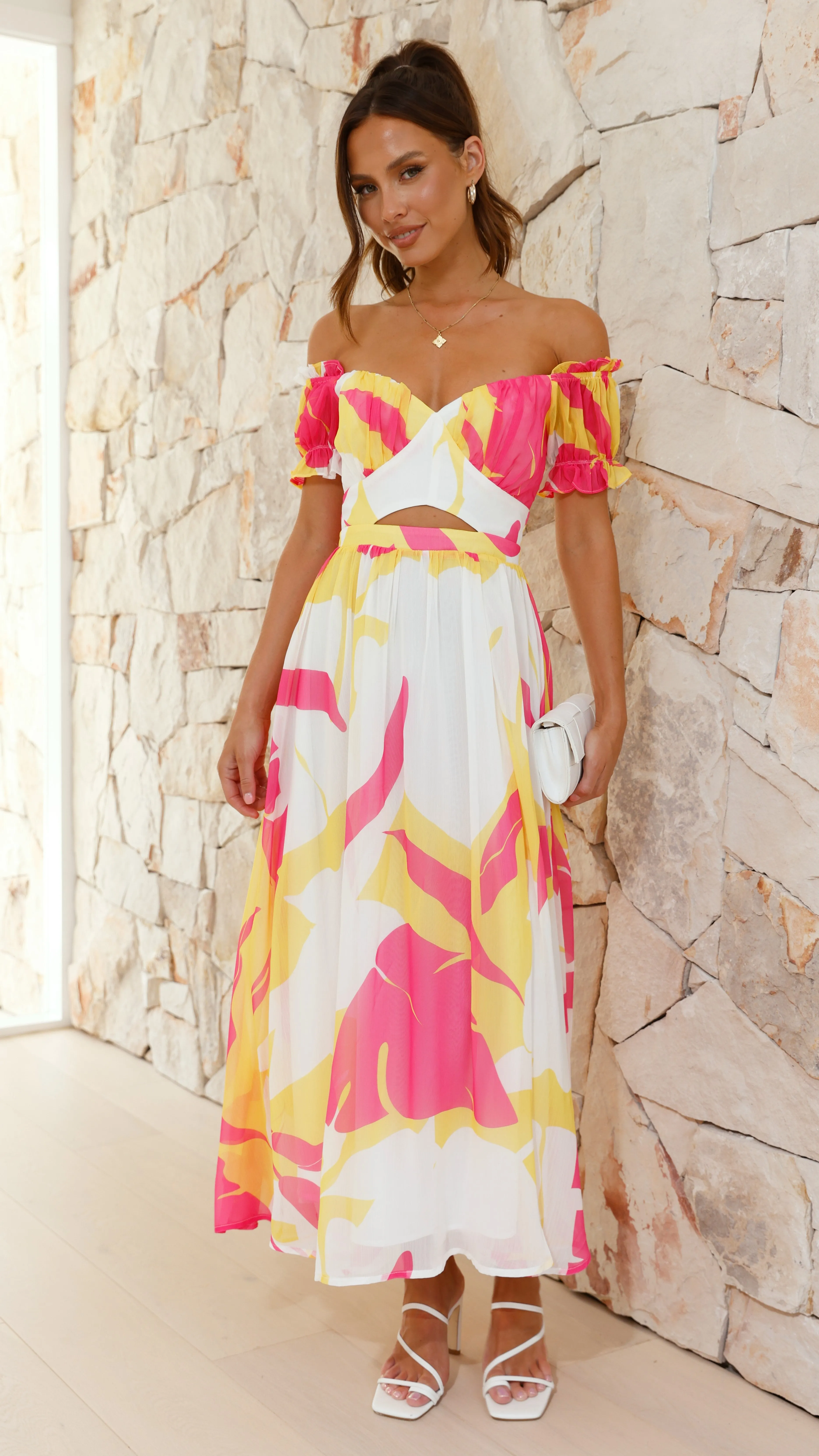 Yara Maxi Dress - Pink / Yellow Print sold by Billy J product image thumbnail 5