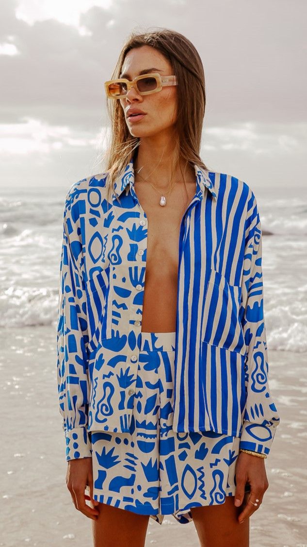 Peggy Shirt - Blue Geo Print sold by Billy J product image thumbnail 4