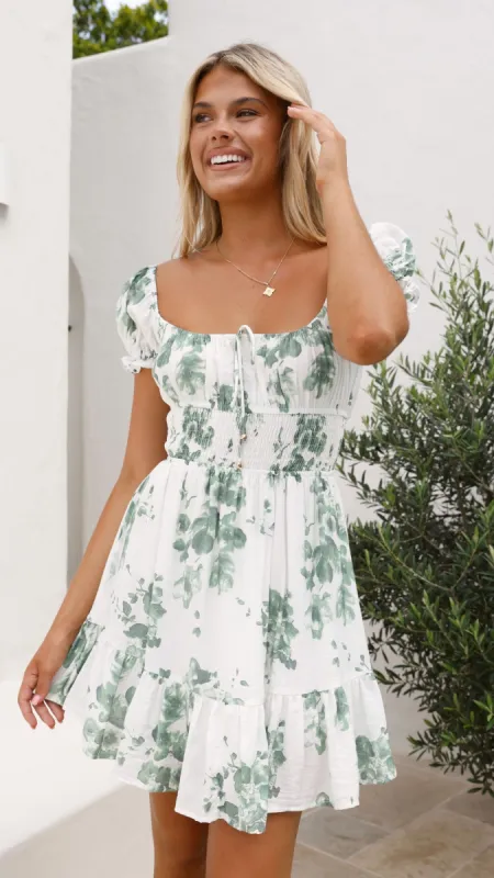 Malilah Mini Dress - Green/White Print sold by Billy J