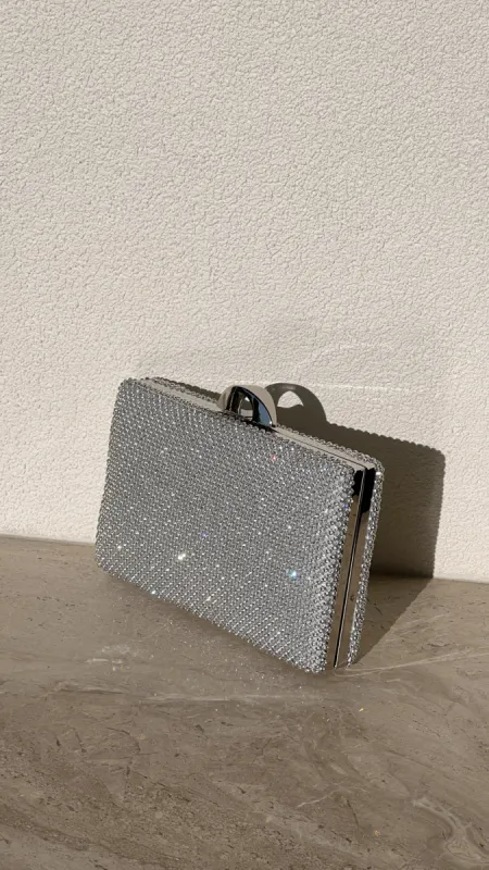 Mariah Diamante Structured Clutch - Silver sold by Billy J