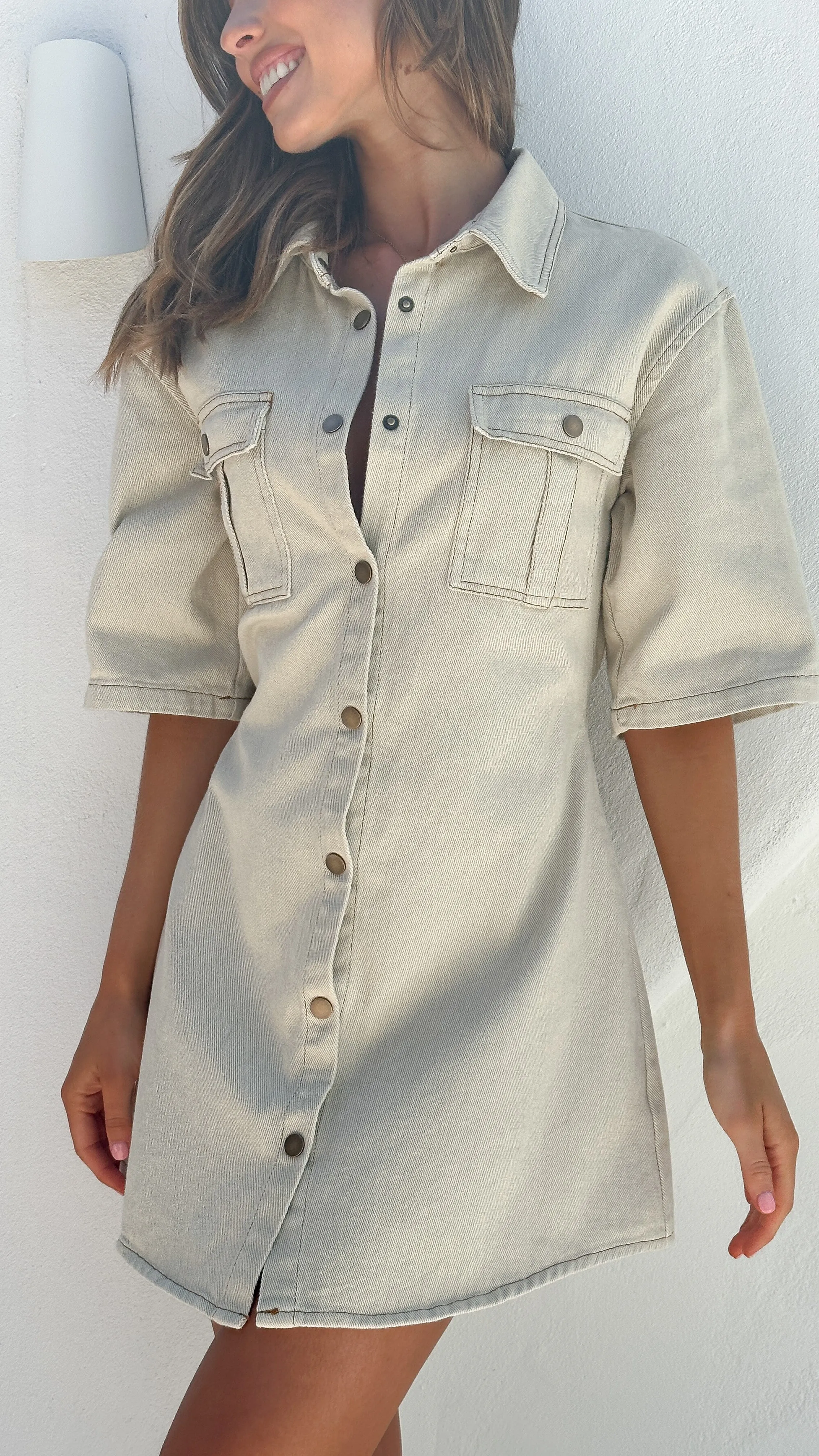 Raz Mini Dress - Oat Denim sold by Billy J product image thumbnail 4