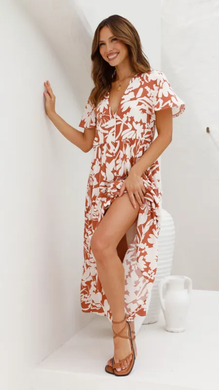 Opal Midi Dress - Tan/White sold by Billy J