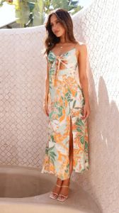 Odessa Maxi Dress - Orange/Green Floral sold by Billy J