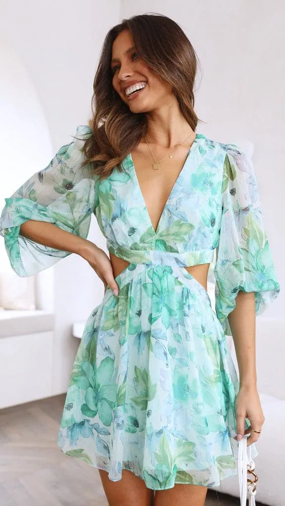 Ayda Mini Dress - Green Floral sold by Billy J
