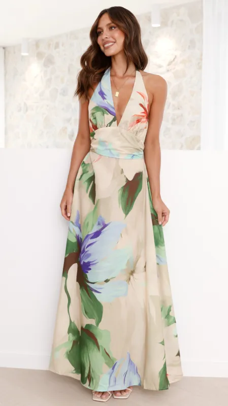 Saffron Maxi Dress - Beige Floral sold by Billy J