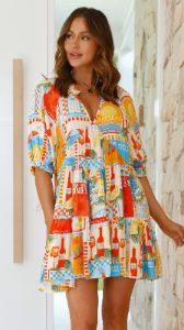 Petal Mini Dress - Sun Lounger Print sold by Billy J