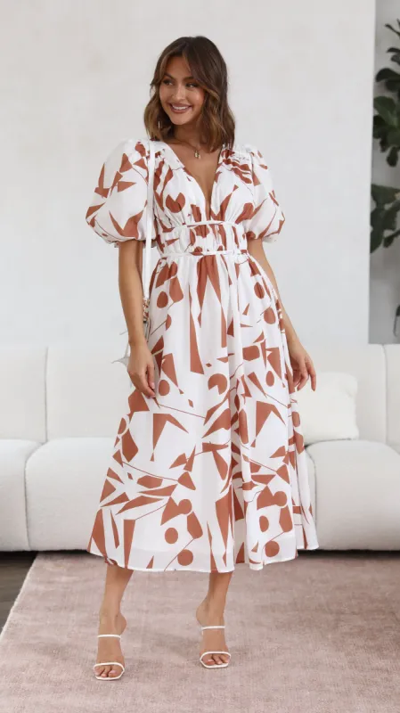 Venice Midi Dress - Tan/White sold by Billy J