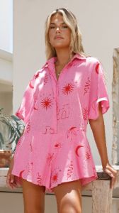 Aralyn Playsuit - Pink / Red Sun Vase sold by Billy J