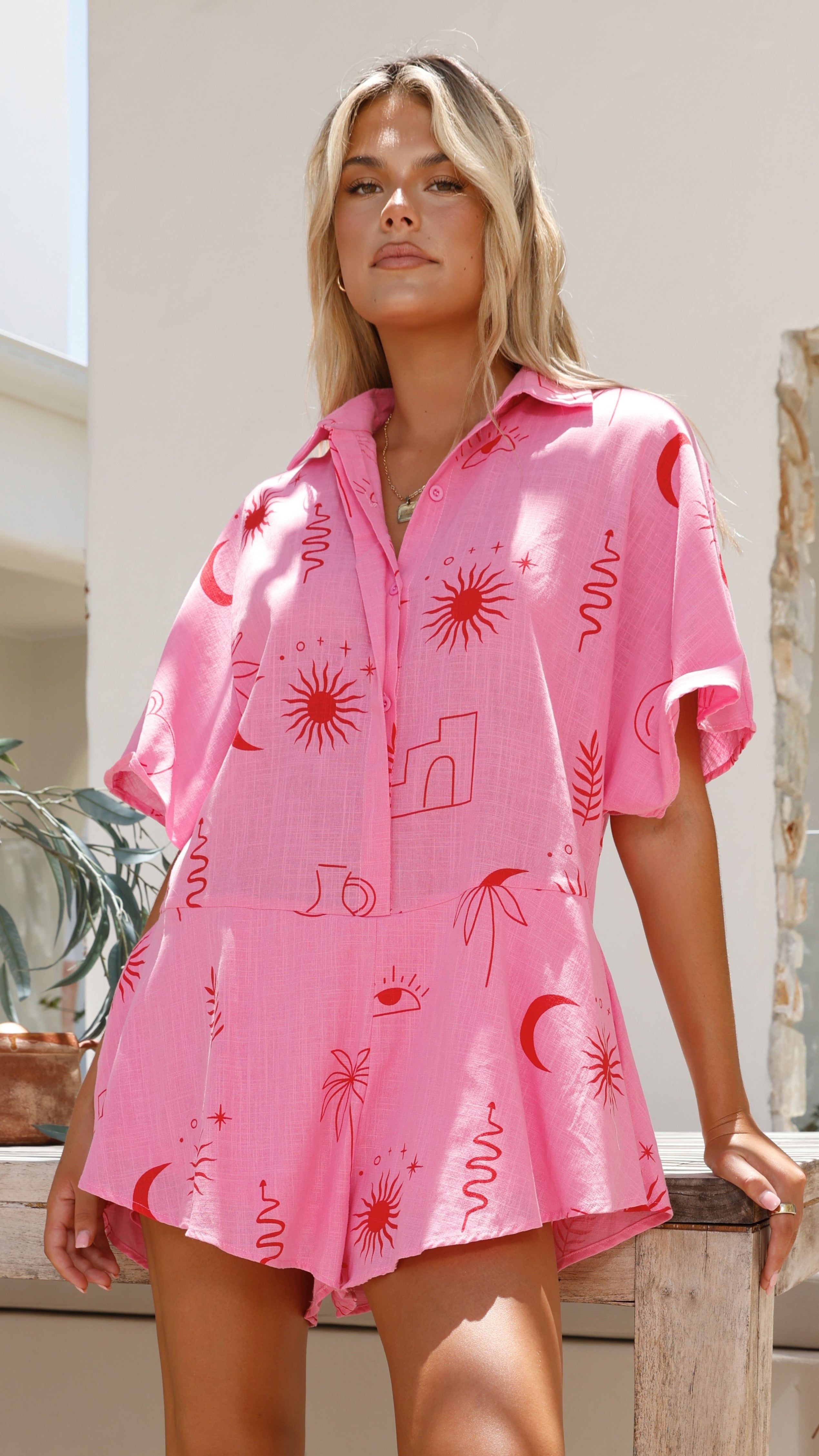 Aralyn Playsuit - Pink / Red Sun Vase sold by Billy J product image thumbnail 4