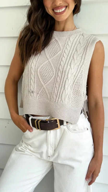 Kaiko Knitted Vest - Light Beige sold by Billy J