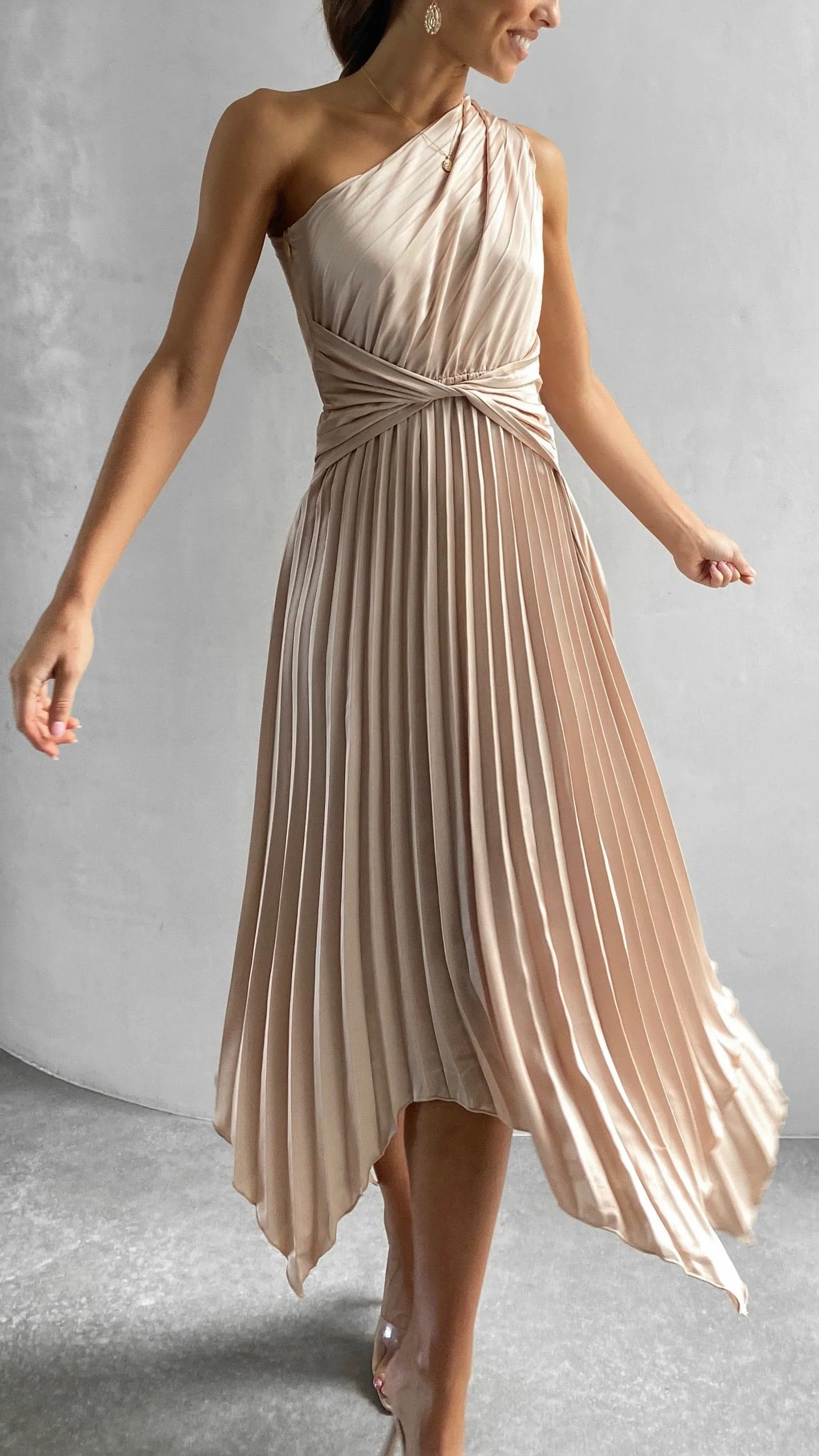 Cali One Shoulder Midi Dress - Champagne sold by Billy J