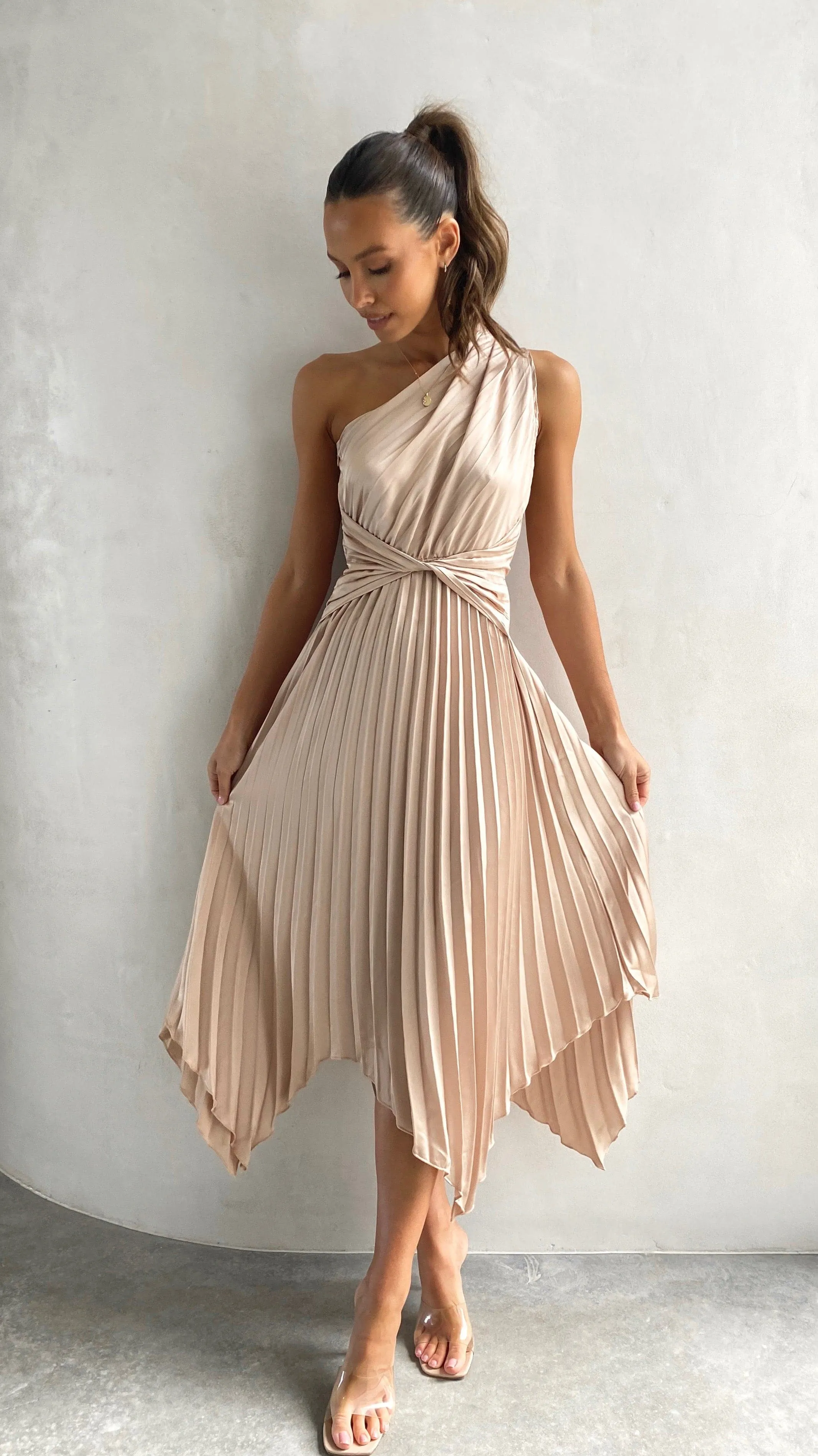 Cali One Shoulder Midi Dress - Champagne sold by Billy J product image thumbnail 3
