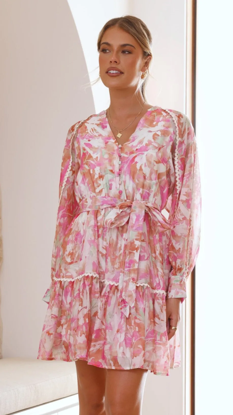 Flora Mini Dress - Pink Floral sold by Billy J product image thumbnail 5