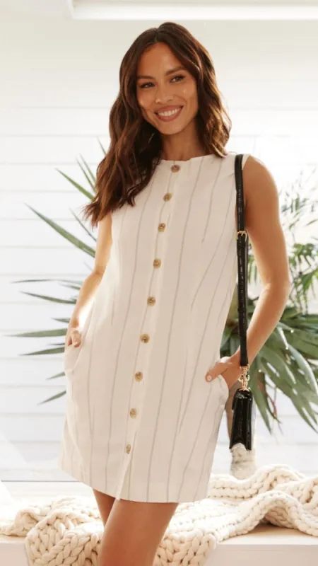 Athalie Mini Dress - White Stripe sold by Billy J
