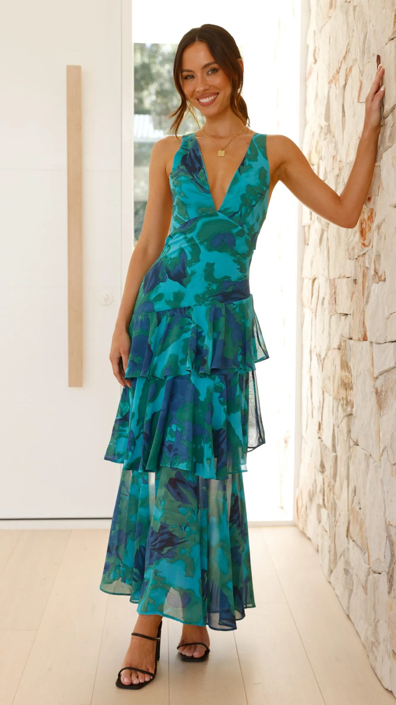 Sachiko Maxi Dress - Blue / Green Print sold by Billy J product image thumbnail 4