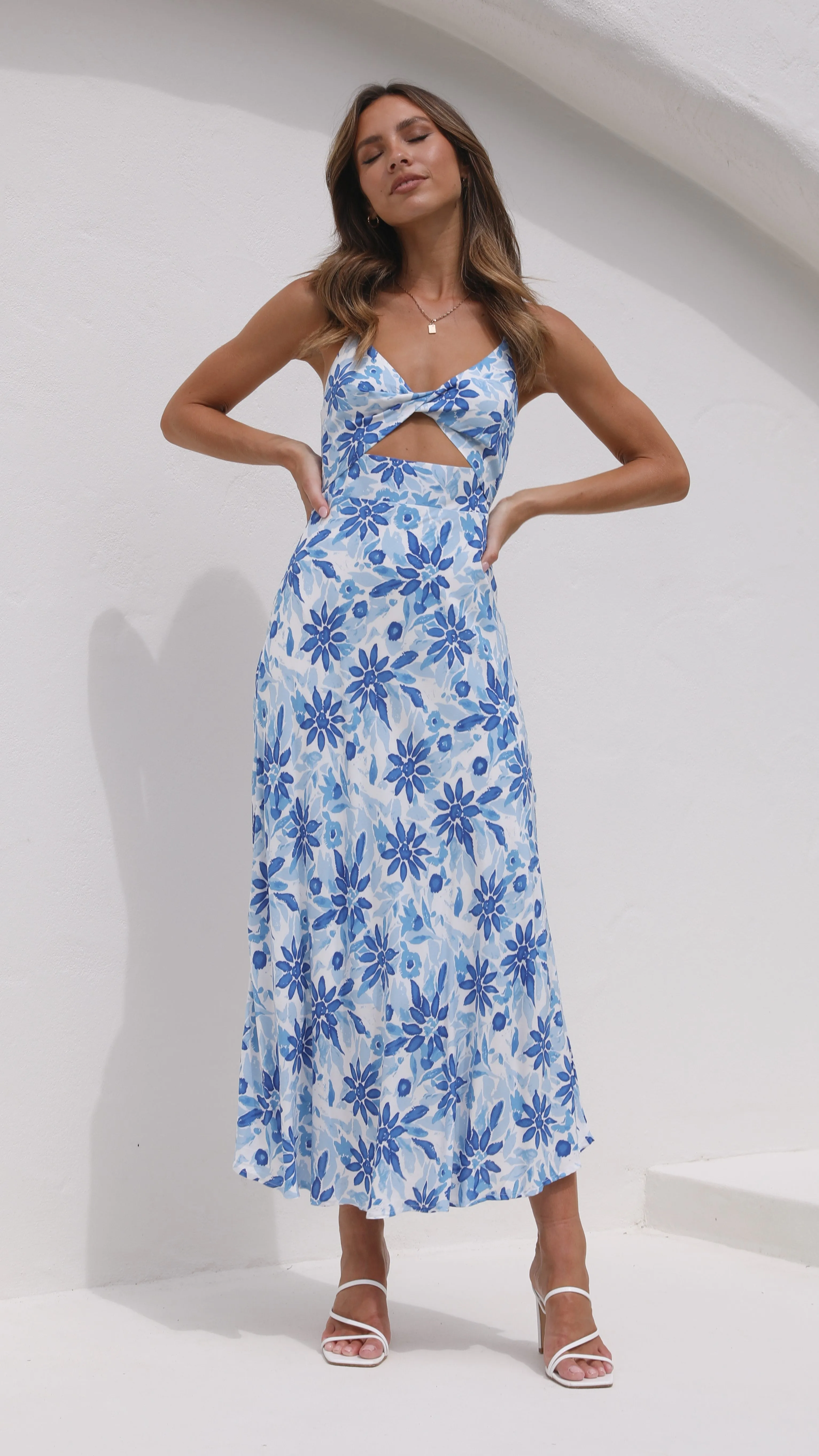 Delilah Midi Dress - Blue/White Floral sold by Billy J product image thumbnail 5